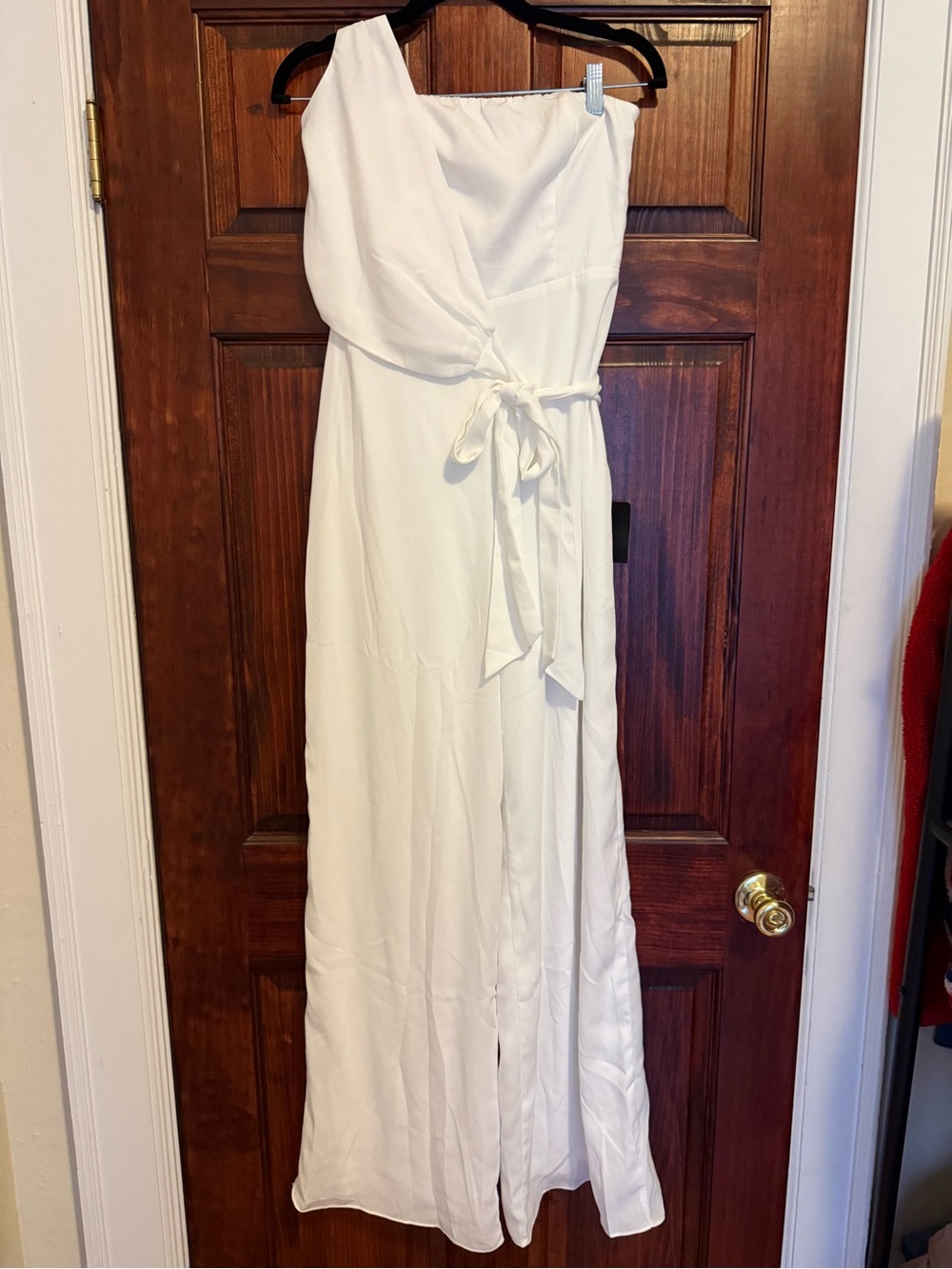 Lulu's White One-Shoulder Jumpsuit with Waist Tie